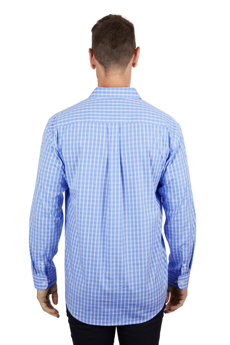 Hard Slog Mens Ron Half Placket Long Sleeve Shirt - Blue/White