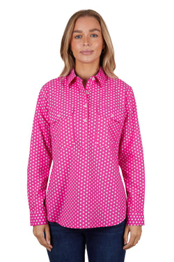 Hard Slog Womens Kelly Half Placket Long Sleeve Shirt - Pink