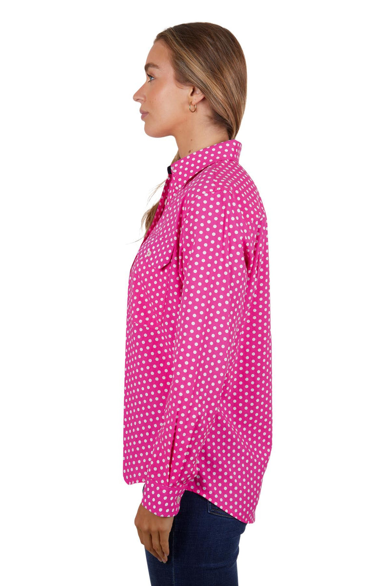 Hard Slog Womens Kelly Half Placket Long Sleeve Shirt - Pink