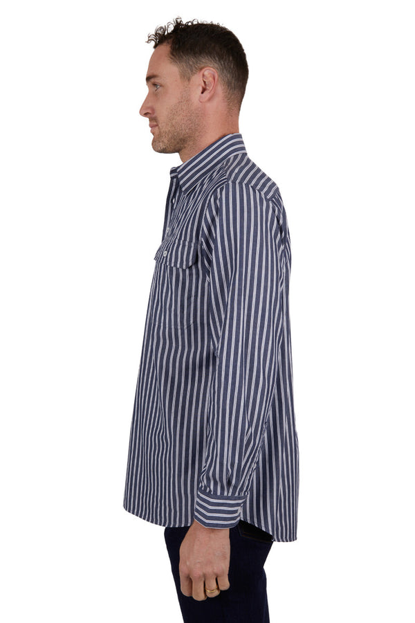 Hard Slog Men's Ken 1/2 Placket Long Sleeve Shirt - Navy/White