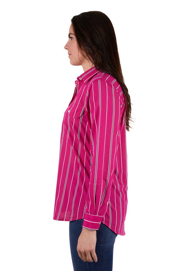 Hard Slog Women's Adela 1/2 Placket Long Sleeve Shirt - Hot Pink