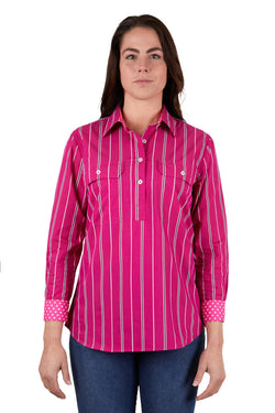 Hard Slog Women's Adela 1/2 Placket Long Sleeve Shirt - Hot Pink