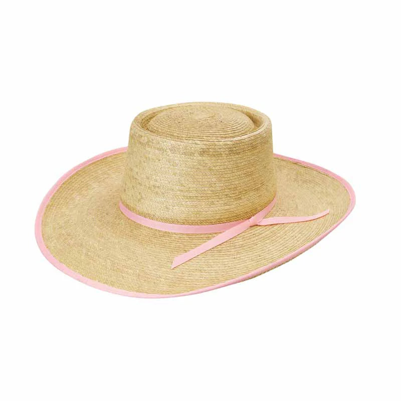 Sunbody Hats Reata 4 Inch Brim Palm Leaf - Oak/Light Pink Bound Edge