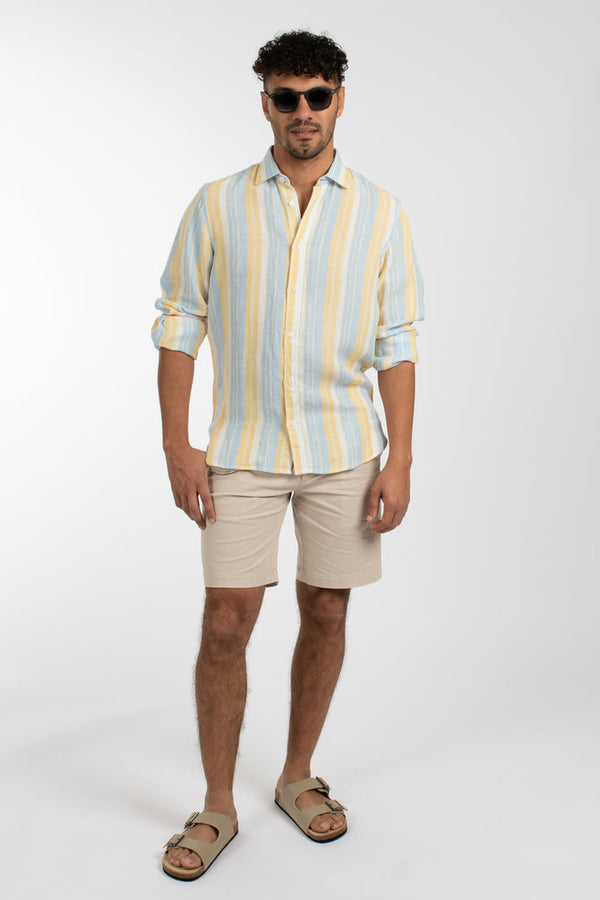 James Harper Beach Stripe Linen Shirt - Butter