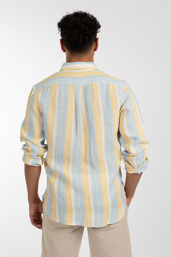 James Harper Beach Stripe Linen Shirt - Butter