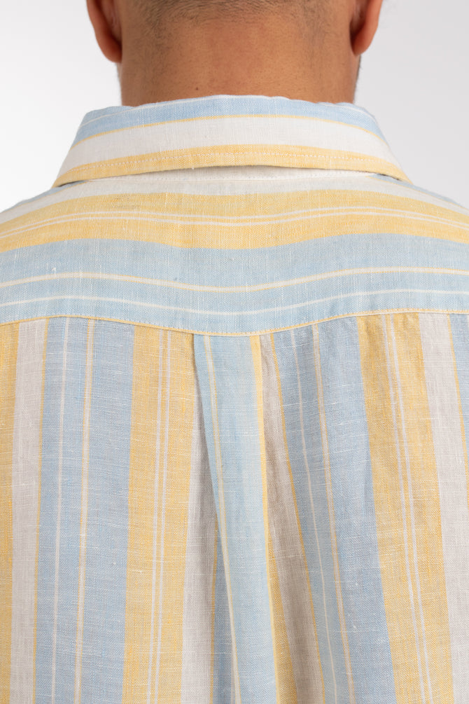 James Harper Beach Stripe Linen Shirt - Butter