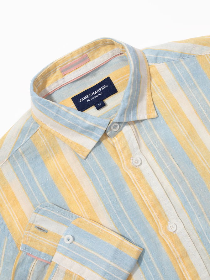 James Harper Beach Stripe Linen Shirt - Butter