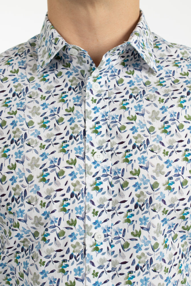 James Harper Meadow Cotton Poplin Shirt - Blue