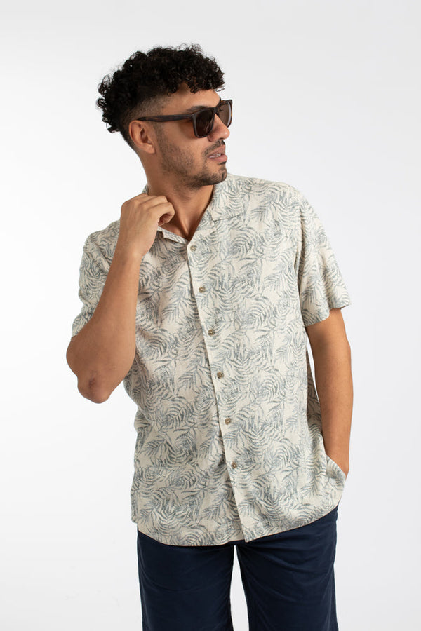 James Harper Palm Pixel Camp Collar Shirt - Natural