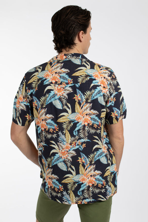 James Harper Aloha Camp Collar Short Sleeve Shirt - Navy