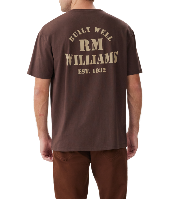 R.M. Williams Built Well T-Shirt - White/Chocolate