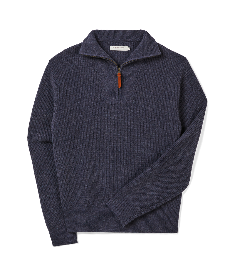 R.M. Williams Linton 1/4 Zip Lambswool Knit - Blue Marle