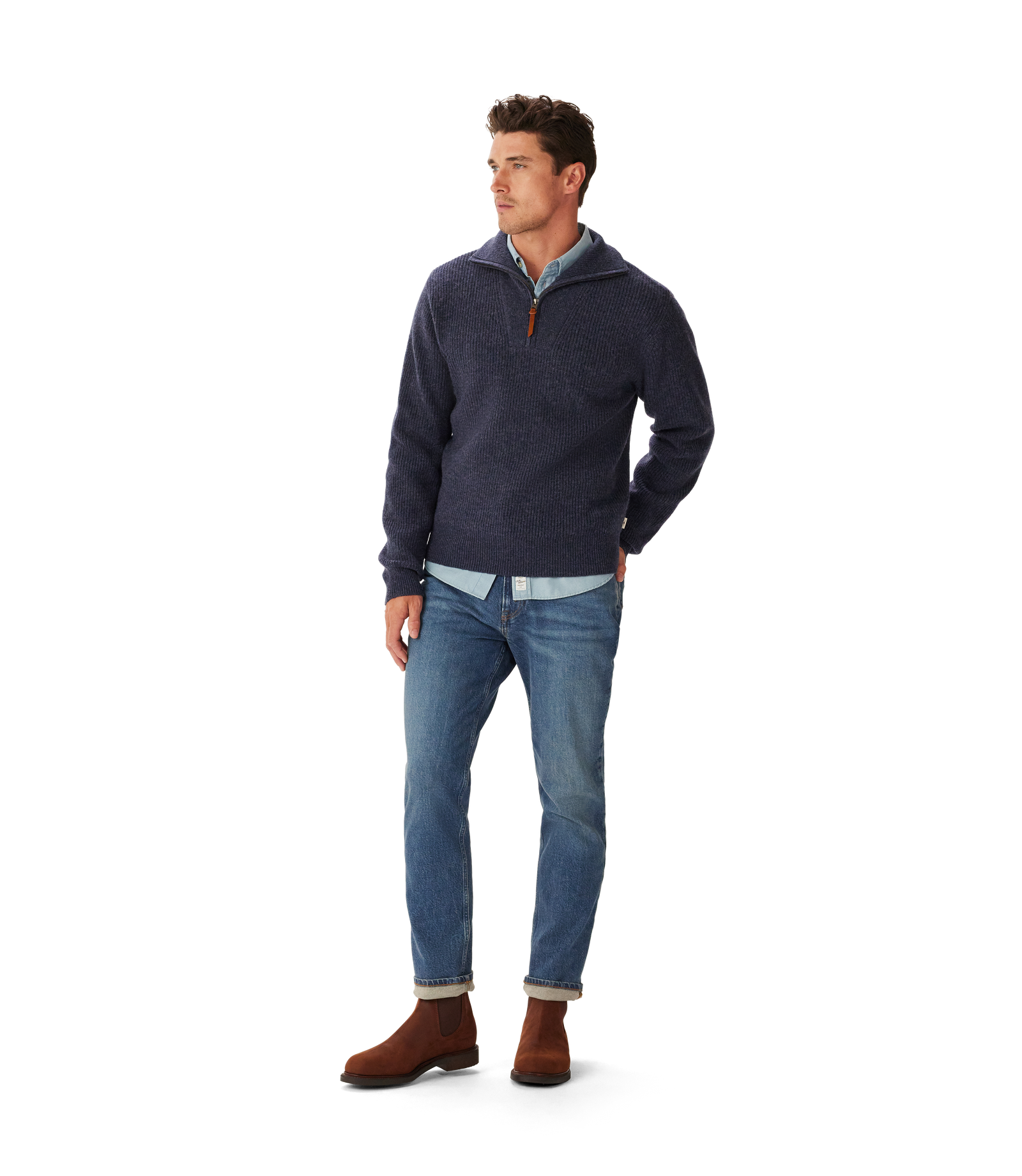 R.M. Williams Linton 1/4 Zip Lambswool Knit - Blue Marle