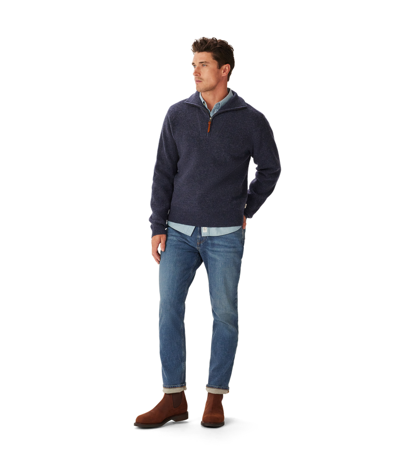 R.M. Williams Linton 1/4 Zip Lambswool Knit - Blue Marle