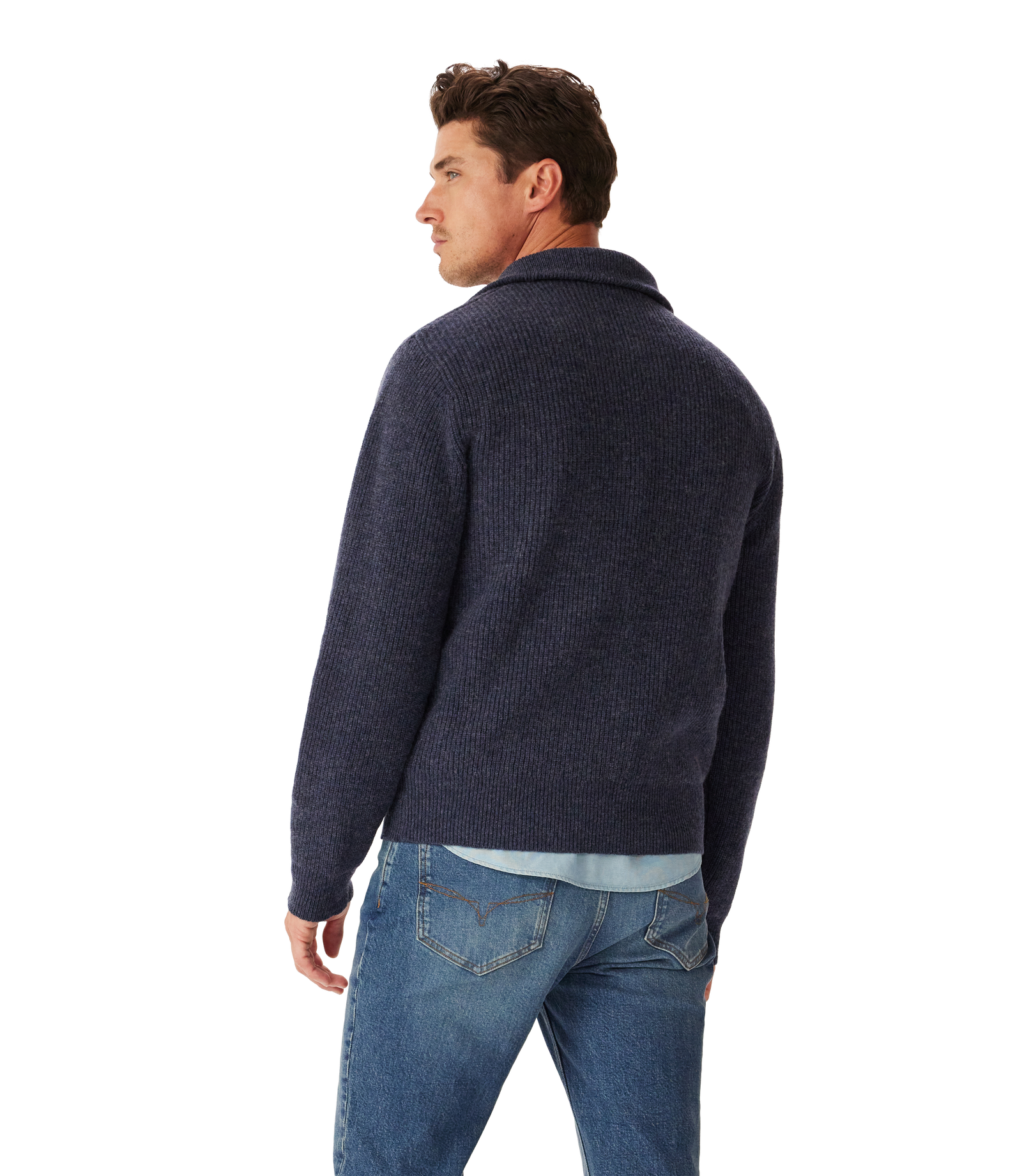 R.M. Williams Linton 1/4 Zip Lambswool Knit - Blue Marle