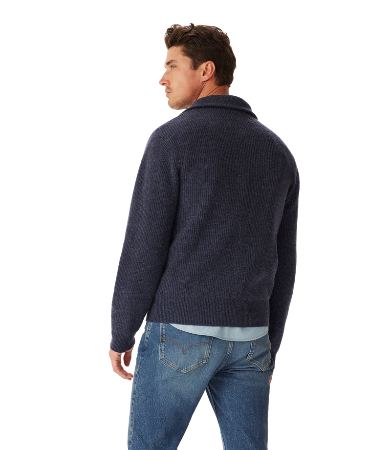 R.M. Williams Linton 1/4 Zip Lambswool Knit - Blue Marle