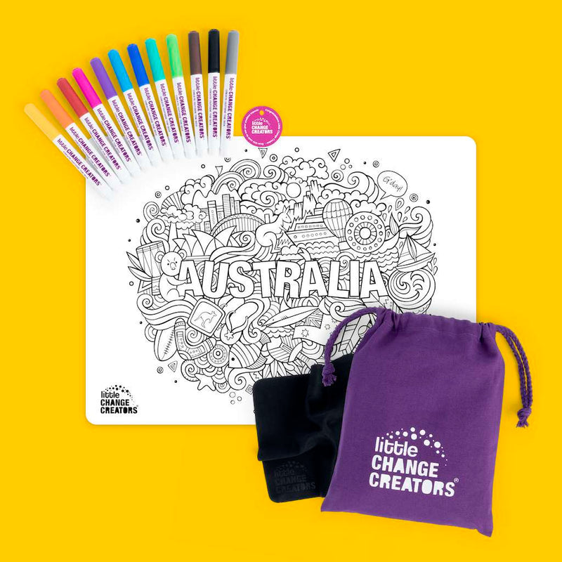 LITTLE CHANGE CREATORS SILICONE MAT COLOURING SET- AUSTRALIA