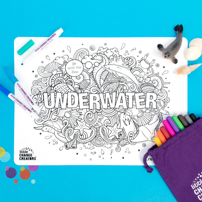 LITTLE CHANGE CREATORS SILICONE MAT COLOURING SET- UNDER WATER