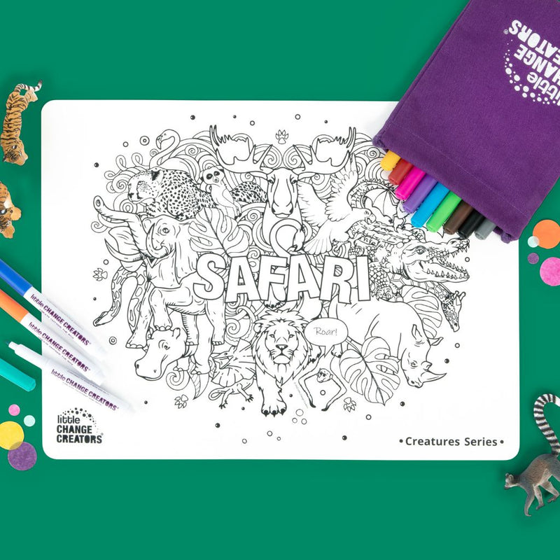 LITTLE CHANGE CREATORS SILICONE MAT COLOURING SET- SAFARI