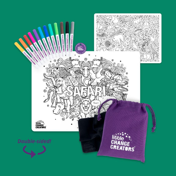 LITTLE CHANGE CREATORS SILICONE MAT COLOURING SET- SAFARI
