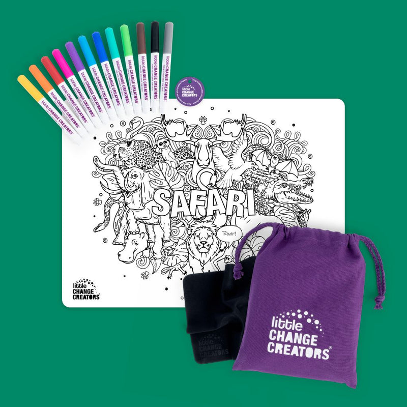 LITTLE CHANGE CREATORS SILICONE MAT COLOURING SET- SAFARI