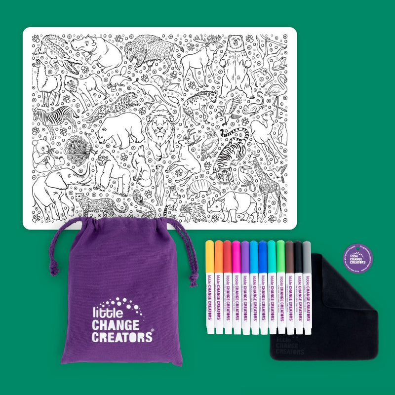 LITTLE CHANGE CREATORS SILICONE MAT COLOURING SET- SAFARI