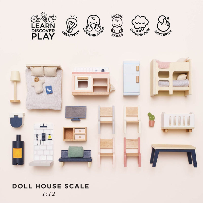 LE TOY VAN WOODEN DOLLS HOUSE COMPLETE FURNITURE SET