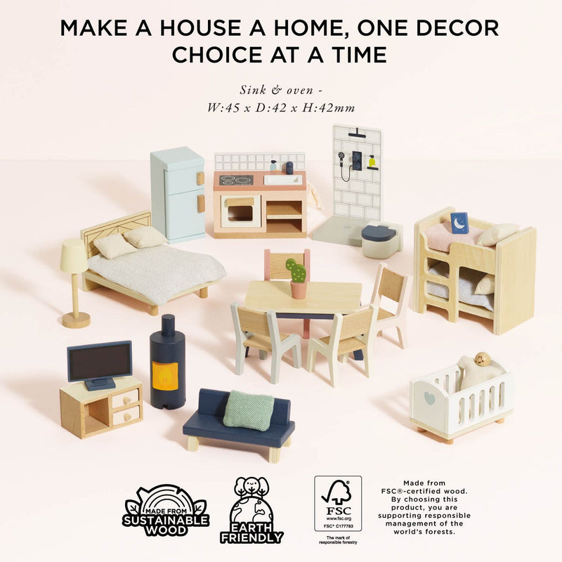 LE TOY VAN WOODEN DOLLS HOUSE COMPLETE FURNITURE SET