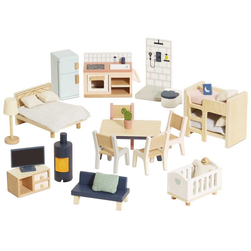 LE TOY VAN WOODEN DOLLS HOUSE COMPLETE FURNITURE SET