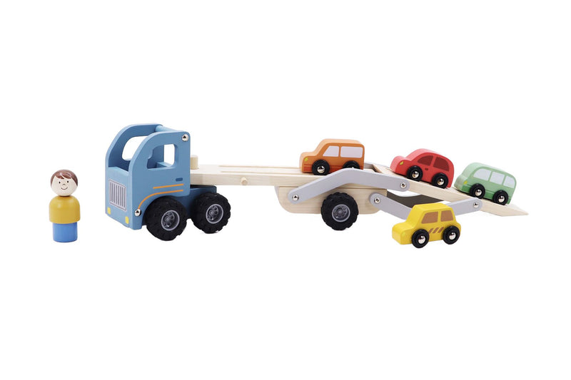 KAPER KIDZ WOODEN CAR CARRIER WITH 4 CARS