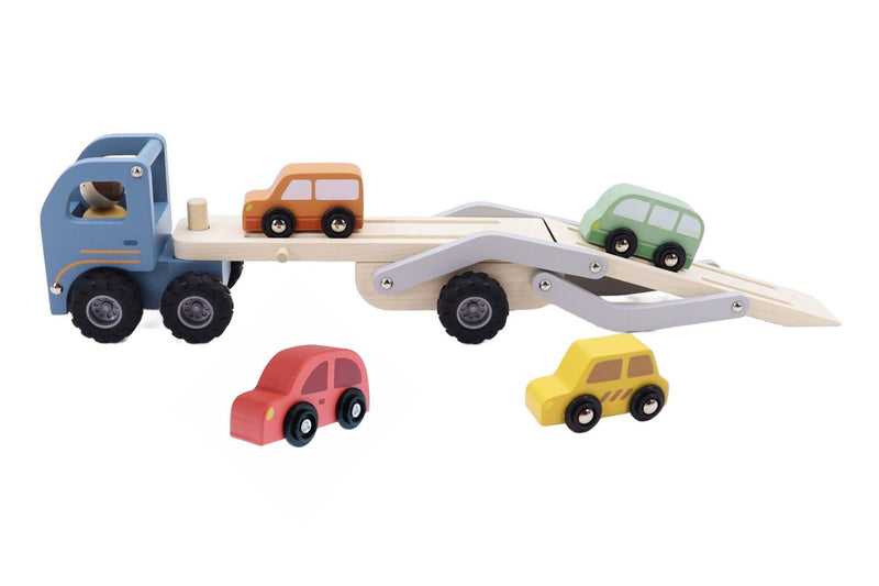 KAPER KIDZ WOODEN CAR CARRIER WITH 4 CARS