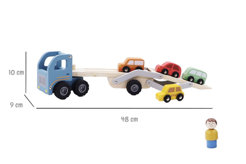 KAPER KIDZ WOODEN CAR CARRIER WITH 4 CARS