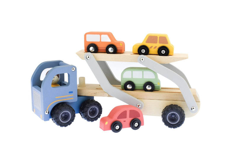 KAPER KIDZ WOODEN CAR CARRIER WITH 4 CARS