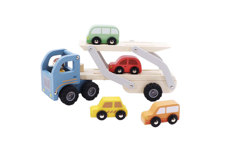 KAPER KIDZ WOODEN CAR CARRIER WITH 4 CARS