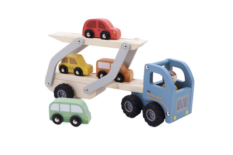 KAPER KIDZ WOODEN CAR CARRIER WITH 4 CARS