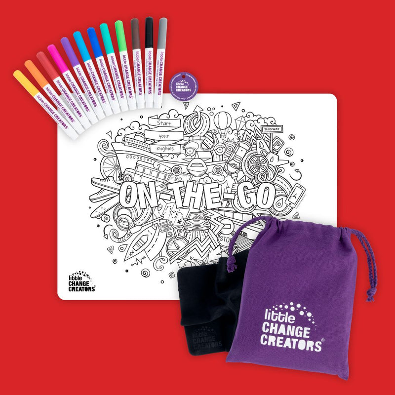 LITTLE CHANGE CREATORS SILICONE MAT COLOURING SET- ON-THE-GO
