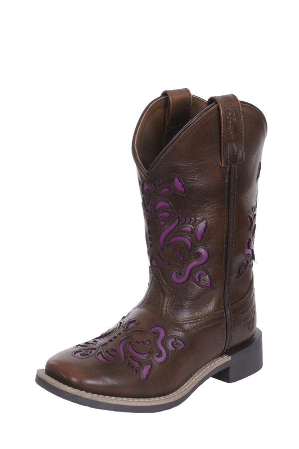 Pure Western Ottie Childrens Boot - Antique Brown/Purple
