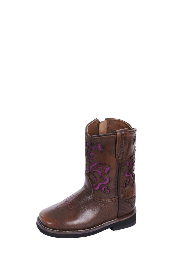 Pure Western Ottie Toddler Boot - Antique Brown/Purple