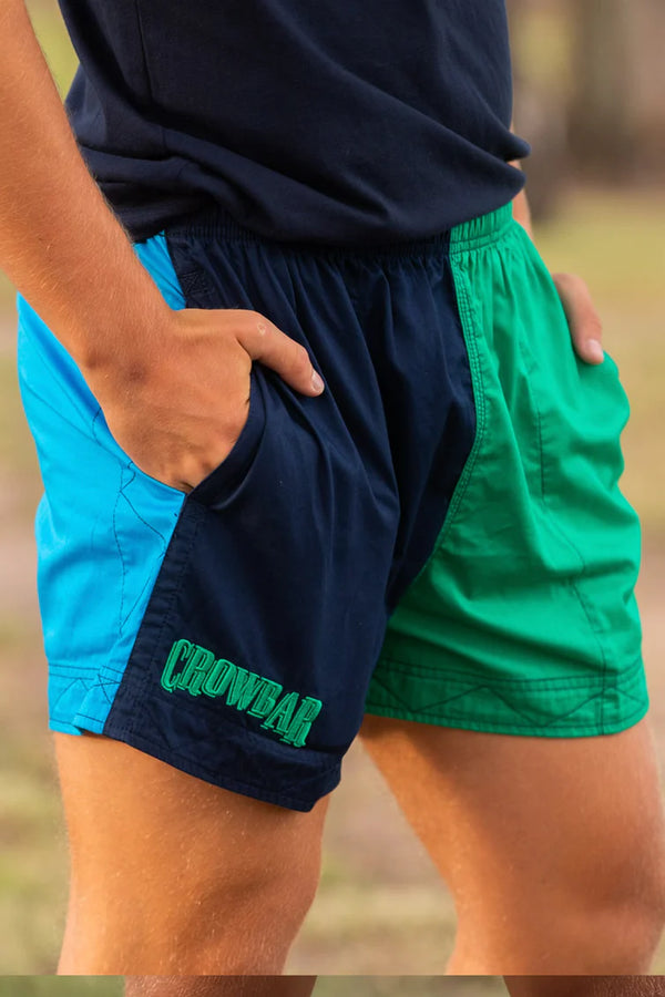 Crowbar Pauly Youth Harlequin Drill Short - French Navy/Kelly Green/Electric Blue