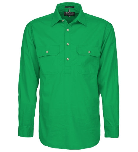 Pilbara Mens Closed Front Long Sleeve Shirt - Kelly Green