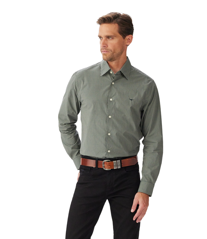 R.M. Williams Parkes Poplin Check Shirt - Sage/Navy