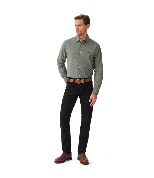 R.M. Williams Parkes Poplin Check Shirt - Sage/Navy