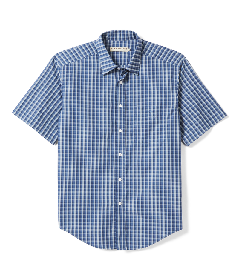 R.M. Williams Classic Poplin Short Sleeve Shirt - Blue/Navy