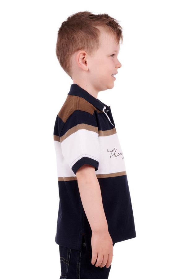 Thomas Cook Boys (Kids) Newman Short Sleeve Polo - Navy/Dark Tan