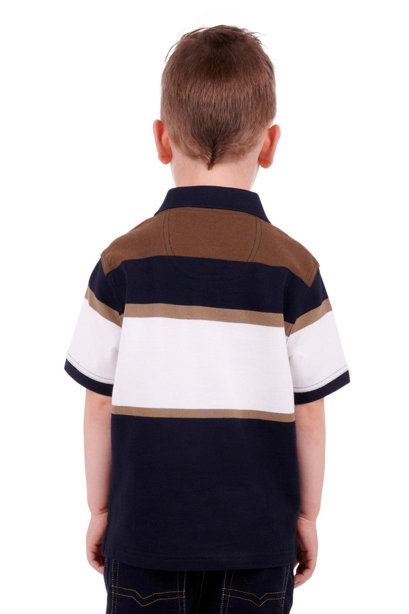 Thomas Cook Boys (Kids) Newman Short Sleeve Polo - Navy/Dark Tan