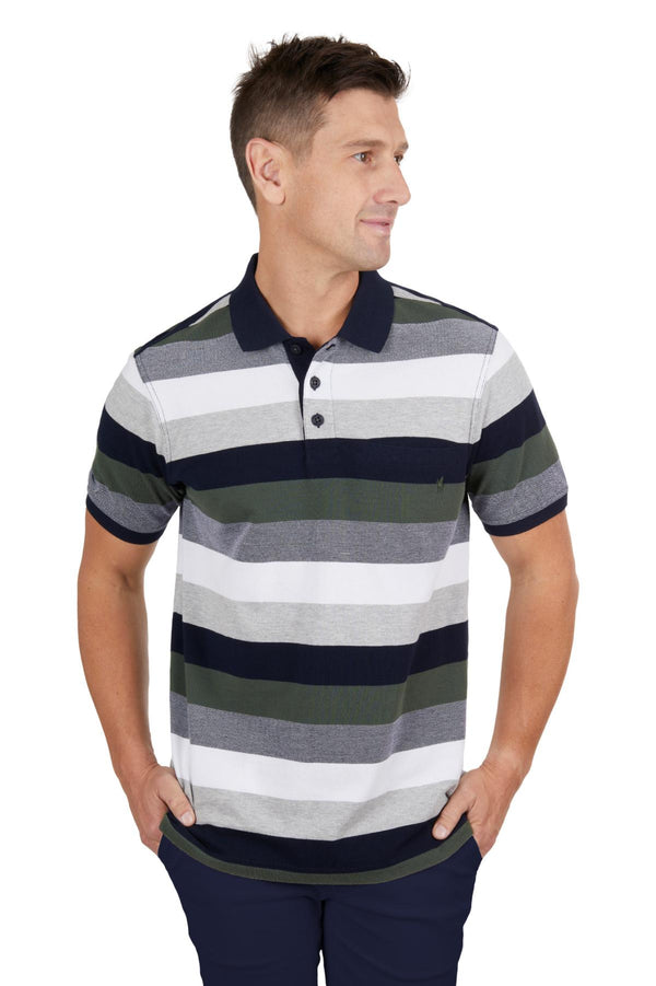 Thomas Cook Mens Zak 1-Pocket Short Sleeve Polo - Dark Green/Navy