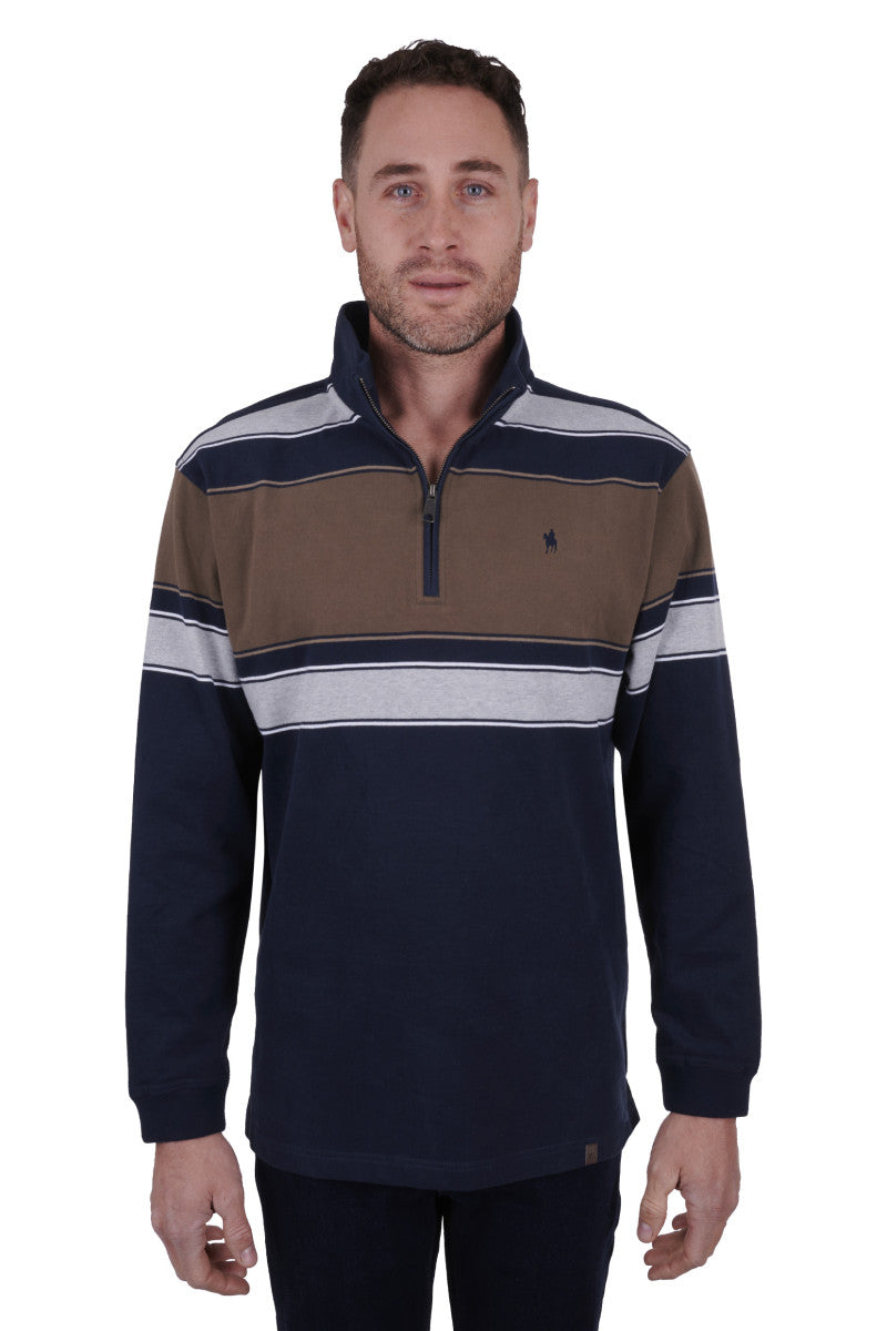 Thomas Cook Men's Jason Stripe 1/4 Zip Rugby - Navy/Dark Tan