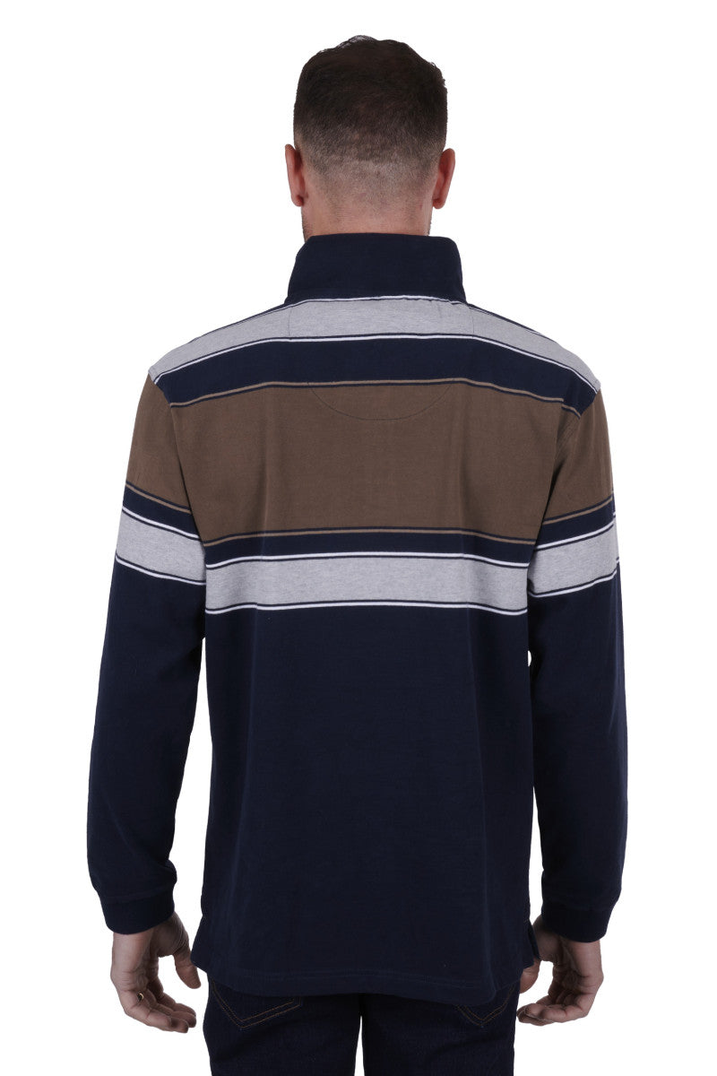 Thomas Cook Men's Jason Stripe 1/4 Zip Rugby - Navy/Dark Tan