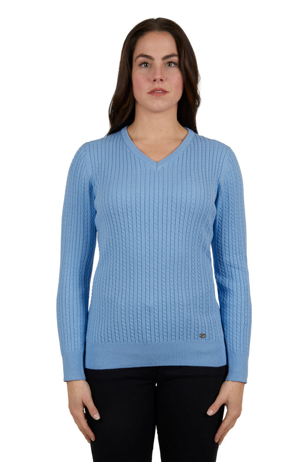 Thomas Cook Women's Cable V Neck Knit Jumper - Sky