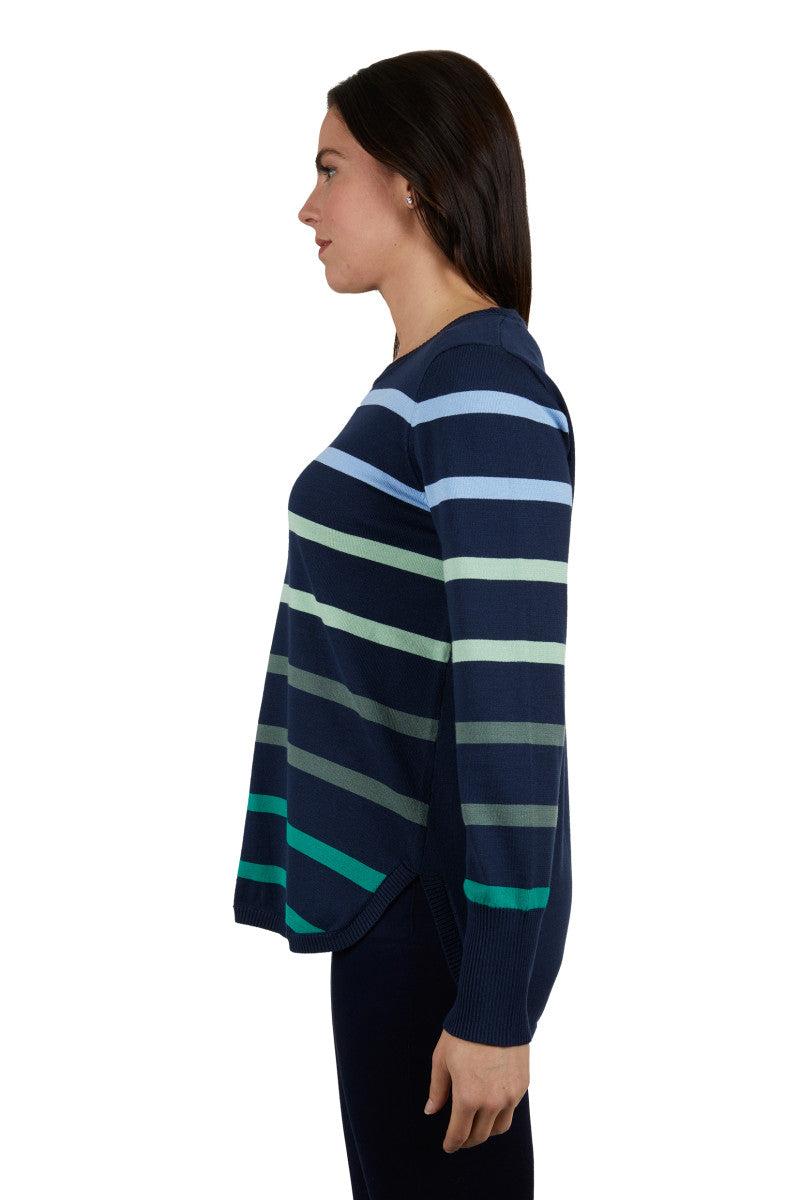 Thomas Cook Women's Indigo Viscose Strip Knit Jumper - Navy/Green
